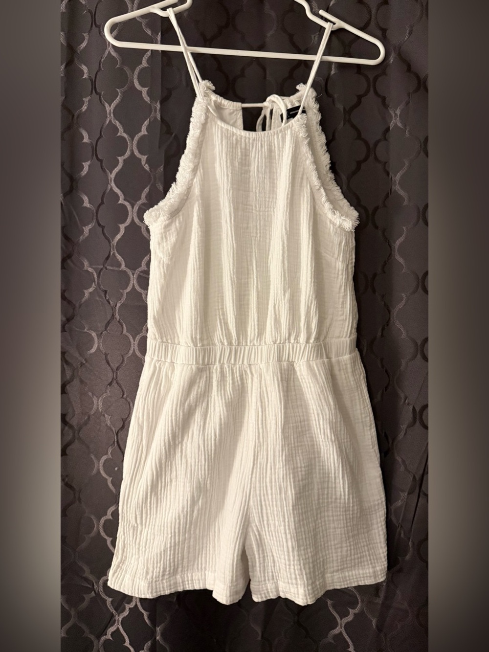 INC Womens White Frayed Pocketed Sleeveless Halter Romper Size XS